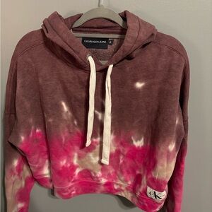 Calvin Klein Jeans Pink and Brown Cropped Tie-Dye Sweatshirt